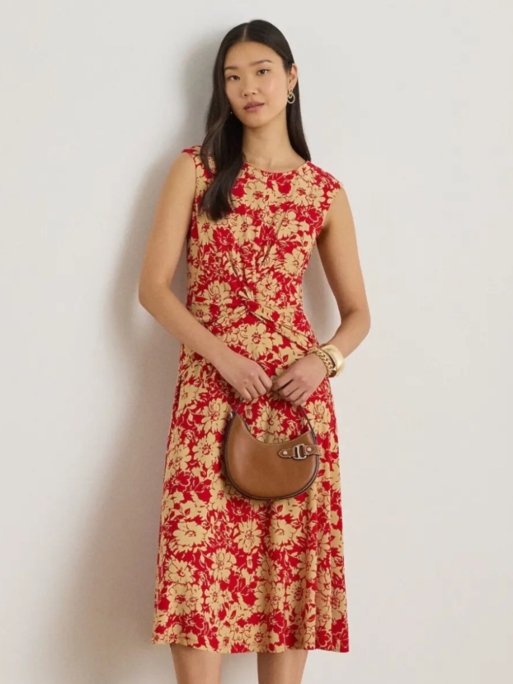 Lauren Ralph Lauren Floral Twist-Front Stretch Jersey Dress 10 Travel Classic